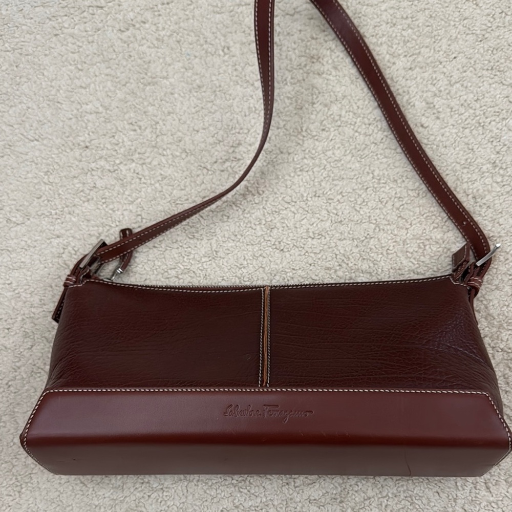 Salvatore Ferragamo Brown Leather Shoulder Bag Streamlined Design